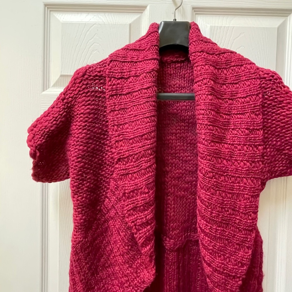 Women's Magenta Cocoon Cardigan Open‎ Front Shawl Collar Drape Sweater S/M